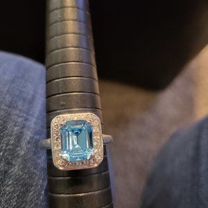 Blue Topaz and CZ Ring